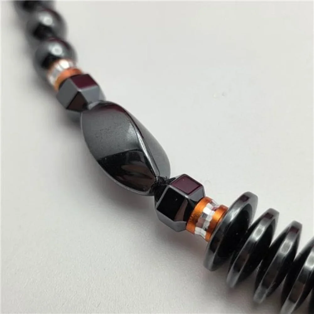 Vintage Hematite Bead Necklace 19 In Gold Tone Barrel Clasp Geometric Statement